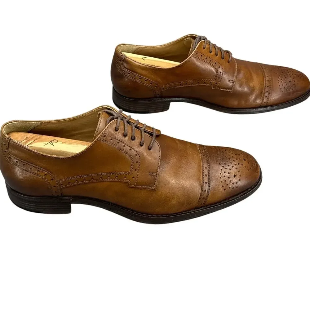 Johnston & Murphy Lewis Cap Toe Brown Leather Dress Oxford Shoe Men 10 M